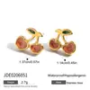 Diseño Silencioso y Elegante, Dulces y Románticos Pendientes de Acero Inoxidable Chapado en Oro de 16K con Goteo de Aceite Rojo Naranja y Cereza al por Mayor