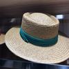 Sombrero de Paja Lafite de Copa Plana Verano para Mujer Playa Fresco Ala Grande Sombrero de Playa Sombrilla Sombrero Protector Solar Sombrero de Copa Cinta de Lazo