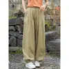 Pantalones de verano de algodón y lino para mujer, pantalones casuales estilo vintage, pantalones versátiles de corte recto con puño, pantalones tipo linterna de corte relajado