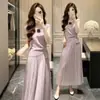 Falda de Traje de Moda WZXSK para Mujer 2026 Verano Nueva Tendencia Top de Punto con Dobladillo Irregular Falda Larga Plisada