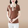 Camiseta de Manga Corta de Algodón Seda de Hielo para Mujer Verano 2026 Nuevo Estilo Elegante Top para Mamá Camisa Polo Cremallera Solapa Cuello en V Camiseta Holgada