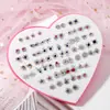Set de 36 pares de aretes de perlas en caja, aretes geométricos de plástico para estudiantes, estilo coreano, aretes sencillos, frescos, de flores
