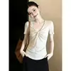 Camiseta Plus Size com Design Simples de Torção, Gola V, Manga Curta para Mulheres, Top Emagrecedor e Versátil, Camisa Base de Cor Sólida