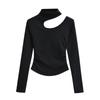 Camiseta de Terciopelo para Mujer Otoño e Invierno, Cuello Medio Alto, Hombros Descubiertos, Manga Larga 2024 Estilo Extranjero, Aspecto Adelgazante, Color Sólido, Top Básico