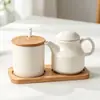 Fábrica de Origen Bandeja Redonda Ranurada de Bambú OEM Personalizada Múltiples Especificaciones Posavasos Madera Maciza Bandeja para Taza de Agua Botella Frasco