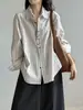 Elegante camisa de rayas color block de corte holgado y manga larga para mujer, nuevo estilo primavera y otoño, chic, lujo ligero, rejuvenecedora, top de capas de moda