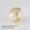 Moda nuevo anillo de dedo abierto de diamante hueco retro con incrustaciones de perla blanca chapado en cobre oro de 18k venta al por mayor