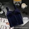Outono e inverno de veludo dourado colete térmico feminino com decote em V cinta interna com almofada no peito interior e exterior desgaste top plissado beleza de volta cueca