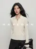 Con Jian HAVEGAN / Otoño Old Money Cuello Solapa Manga Larga Tejido de Punto Mujer Contiene Lana Ajuste Delgado Camiseta Suave y Esponjosa Top