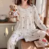 Pijama de algodón nube de manga larga y pantalón largo para mujer, disponible en stock, nuevo estilo de otoño, estilo dulce de princesa de dibujos animados, se puede usar como ropa exterior, ropa de estar