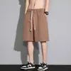 Shorts Waffle Versátil Estilo Americano para Meninos, Cor Sólida Soltinho Casual Tendência Jovem Cinco Pontos