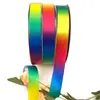 Cinta Arcoíris de 2.5cm Fábrica Hecho a Mano DIY Empaque para Horneado Cinta de Poliéster de Alta Densidad Gradiente Empaque para Caja de Regalo