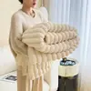 Nova manta listrada multifuncional de pelúcia de pelo de coelho, peso alto, para cochilo, para ar condicionado, presente personalizado atacado