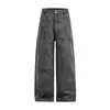 Pantalones de Mezclilla Lavados con Efecto Onda de Agua para Hombre Jie Zhan 26 Primavera/Verano Nuevo Estilo Callejero Arrugados con Remaches Ropa de Trabajo Casual para Hombre
