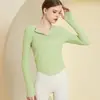 Blusa de Otoño con Botones Medio Abierta Suéter para Mujer Ropa para Yoga con los Dedos Top de Manga Larga Ajustado Dobladillo Curvo Camiseta de Fitness Body-fit