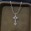 Colar pingente de cruz coração com diamantes coloridos, delicado e requintado, estilo vintage francês, luxo de alta qualidade, corrente elegante para clavícula