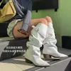 Botas de diseño único de punta fina plisadas apiladas, nuevo modelo primavera 2026, botas largas de caña ancha con hebilla de cinturón, botas altas de montar