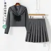 Comercio exterior transfronterizo, con servicio postventa, conjunto auténtico JK de dos piezas en color gris, uniforme escolar JK estilo marinero, falda plisada, falda de color liso
