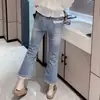 Jeans de Talla Grande Acampanados para Mujer Primavera y Otoño 2025 Nuevo Verano Para Gorditas mm Aspecto Adelgazante Pantalones Acampanados de Encaje de Nueve Puntos
