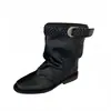 Botines nuevos de estilo coreano vintage de gamuza color caqui para mujer con hebilla de cinturón, botas de pierna de pantalón plisada, adelgazantes y a la moda