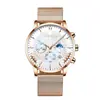 Reloj de Negocios para Hombre Transfronterizo Nuevo Simple Falso Tres Ojos Hebilla Oculta Personalizada Malla Casual Calendario Reloj de Cuarzo