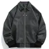 Chaqueta de Cuero Marrón con Solapa Estilo Americano Retro para Hombre Qilin Chaqueta Suelta Vintage Maillard para Pareja Hombre