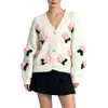 Cardigan de tricô com flores tridimensionais, estilo doce, novo para outono e inverno, estilo coreano, para mulheres, jovem e versátil, casaco suéter solto e macio