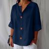 2025 Amazon Transfronterizo Europeo y Americano Primavera y Otoño Nueva Camiseta Holgada Cómoda Casual Cuello en V Top con Botones para Mujer