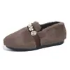Zapatillas peludas de suela gruesa de venta caliente para mujer 2026, para usar en exteriores, con lazo, forradas de felpa para abrigar, calidad de exportación, cómodas zapatillas de algodón de suela suave y punta cerrada