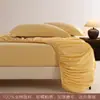 Conjunto de Lençóis de Algodão Puro Escovado Classe A e Lençóis com Elástico Três Peças Cor Pura Amigo da Pele Macio Simples Roupa de Cama Simples Amigo da Pele