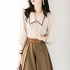 Camisa de gasa para mujer, otoño 2025, nueva camisa francesa, manga larga, otoño, manga abullonada, estilo occidental, camisa pequeña