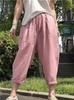 Pantalones casuales de lino para mujer, primavera y verano, estilo retro artístico, holgados, con cordones, cintura ancha y pierna ancha, pantalones Hallen 913