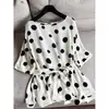 2026 Seda Nuevo Estilo Estampado de Lunares Franceses Blusa Holgada a la Cintura con Mangas Ranglán para Mujer Venta al por Mayor H07ET6203