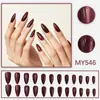 Uñas Postizas Ojo de Gato Brillantes Color Borgoña, 30 Piezas, Tamaños Variados, Puntas de Uña Removibles