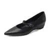 Sapatos Mary Jane de Couro de Vaca de Primeira Camada Salto Médio Femininos Outono Novo Estilo Bico Fino Fivela Única Couro Genuíno Boca Rasa Sapatos de Uma Sola Sapatos Femininos