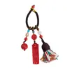 Chaveiro de Minério Cru Natural Atacado Cinnabar Vermelho Imperial de Alto Teor com Tampa de Abacaxi e Pingente de Bolsa com Borla
