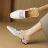 Pantuflas de Piel de Cabra Agarrada a Mano con Suela Suave y Puntera Reforzada para Mujer 2024 Nuevas Sandalias de Tacón Medio Grueso para Salidas de Verano Sandalias Casuales