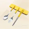 Set de Cubiertos Portátil Acero Inoxidable Cuchara Palillos Tenedor Hogar Estudiante Niños Vajilla Simple Set de Tres Piezas Transfronterizo