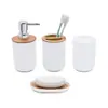 Baño de Hotel Minimalista Moderno Juego de Madera de Bambú Artículos de Tocador Suministros de Baño Set de Almacenamiento Juego de Cuatro Piezas para Baño
