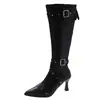 Botas Altas de Tacón Alto para Mujer Chuyuji, Estilo Nuevo Primavera y Otoño 2026 con Hebilla de Cinturón y Remaches, Elegante Punta Fina y Tacón Alto Fino