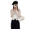 Xale Vestido de Verão Manga Comprida Malha Protetor Solar Cardigan Casaco Curto Saia Fina Feminina Decote em V Top