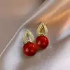 Brincos Ancola Vermelho Agulha de Prata Luxo Leve, Brincos de Tarraxa Coração com Esmalte para Outono e Inverno, Brincos Elegantes e Sofisticados