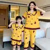 Pijama Infantil de Verão Meninas Manga Curta Algodão Penteado Estilo Coreano Gola Princesa Pai-Filho Médio e Grande Crianças Menina Bebê Pijama Roupa de Casa