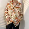 Camisas Florais de Manga Longa Retrô Estilo Hong Kong para Homens e Mulheres Estilo Coreano Tendência Casal Casual Solta Camisa Jaqueta Pintura a Óleo Tendência
