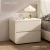 Mesa de cabeceira estilo creme, luxo leve, tamanho pequeno, madeira maciça e couro, design de quarto de alto padrão, sem necessidade de instalação, armário de armazenamento minimalista