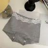 Roupa Íntima de Algodão Puro para Mulheres, Borda de Renda Francesa, Simples 10A Antibacteriana, Forro de Algodão, Cintura Média, Confortável, Respirável, Boxer Briefs para Mulheres