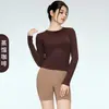 Ropa de Yoga de Manga Larga con Cuello Redondo de Otoño e Invierno, Alta Elasticidad, Ajuste Delgado, Para Yoga, Entrenamiento de Pilates, Amigable con la Piel, Se Puede Usar como Capa Base, Top de Manga Larga para Mujer