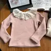 Camiseta térmica de forro polar para niña, nuevo estilo otoño/invierno 2026, mono de forro polar para niño con cuello de encaje, camiseta gruesa para bebé