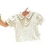Camiseta de algodón puro acanalado para niñas, polo de manga corta con cuello de muñeca creativo, top corto dulce con ajuste a la cintura para niños, lindo