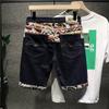 Shorts jeans brancos bordados de alta qualidade da marca da moda, calças masculinas de comprimento médio, slim fit, elásticas, para o verão, finas, casuais, de comprimento médio